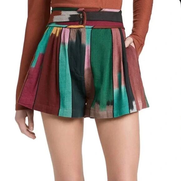 ULLA JOHNSON Marjani in Souk Pleated Striped Cotton Shorts Size 6 - Picture 1 of 15